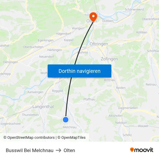Busswil Bei Melchnau to Olten map