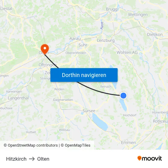 Hitzkirch to Olten map