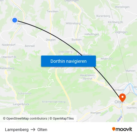 Lampenberg to Olten map