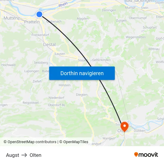 Augst to Olten map