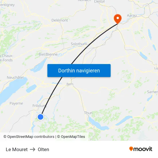 Le Mouret to Olten map