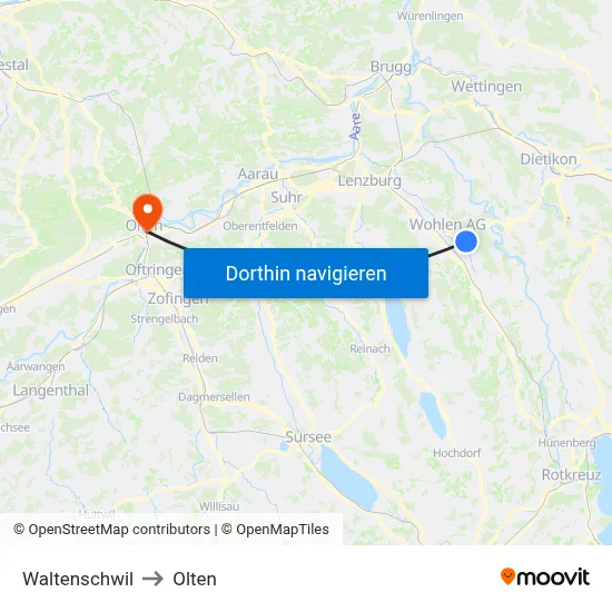 Waltenschwil to Olten map