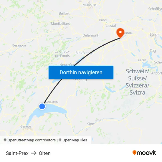 Saint-Prex to Olten map