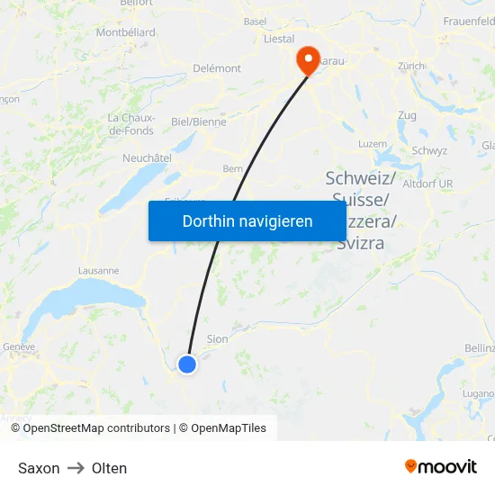 Saxon to Olten map