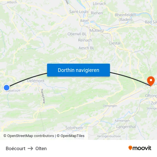 Boécourt to Olten map