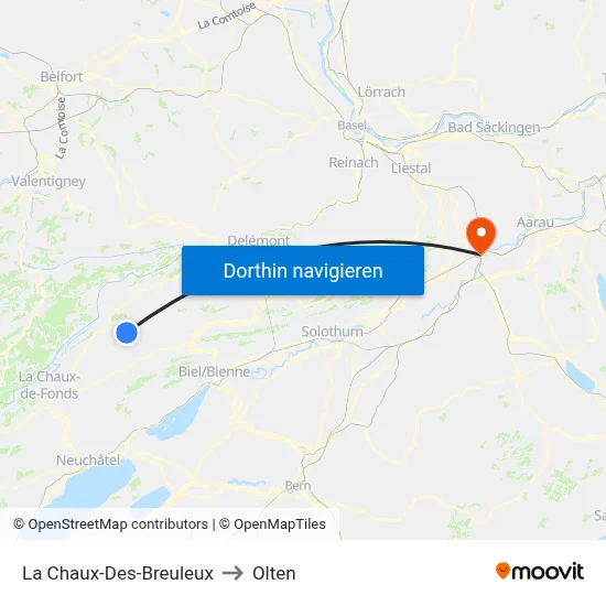 La Chaux-Des-Breuleux to Olten map