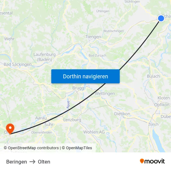 Beringen to Olten map