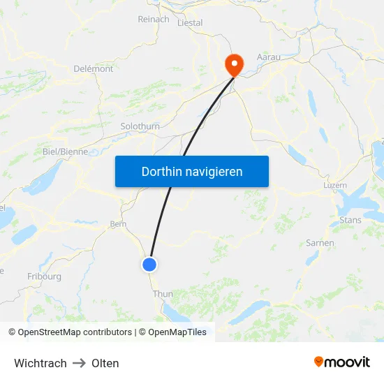 Wichtrach to Olten map
