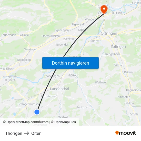 Thörigen to Olten map