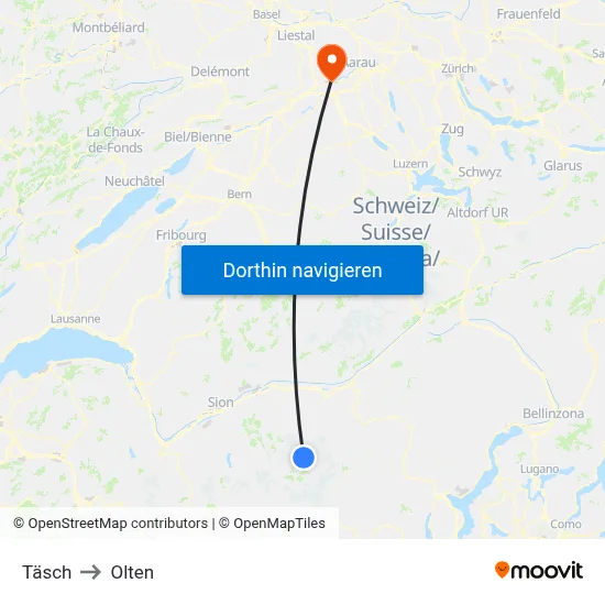 Täsch to Olten map