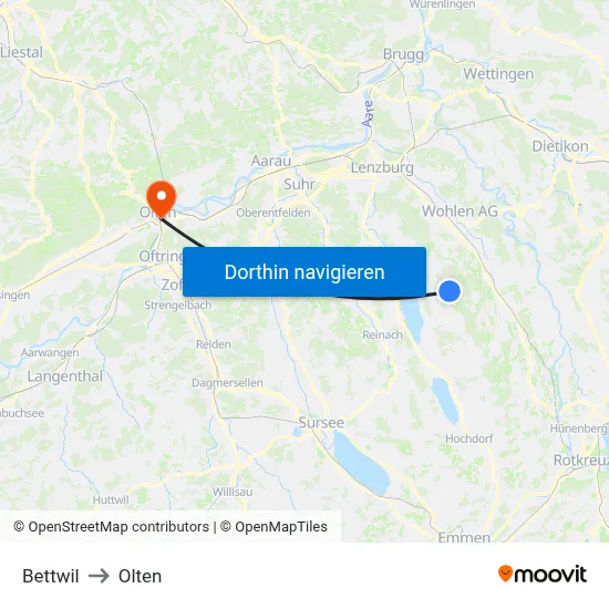 Bettwil to Olten map