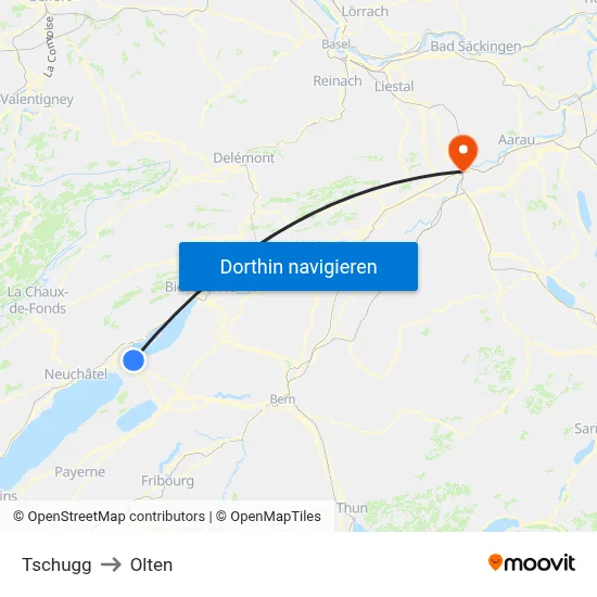 Tschugg to Olten map