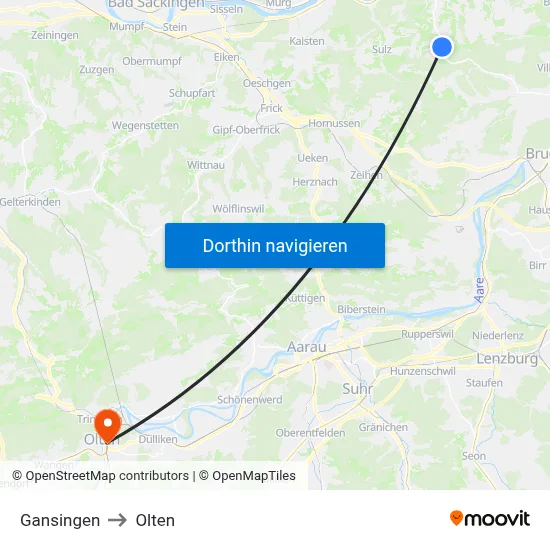 Gansingen to Olten map