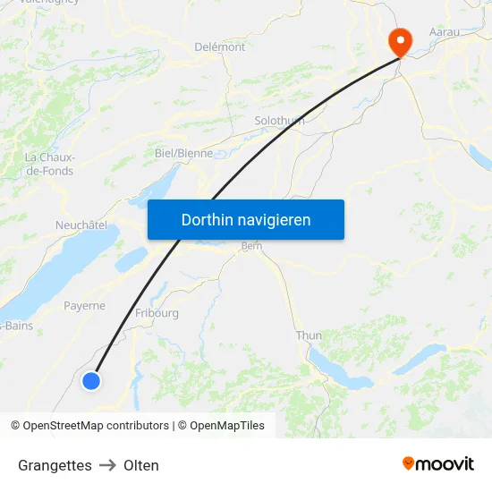 Grangettes to Olten map