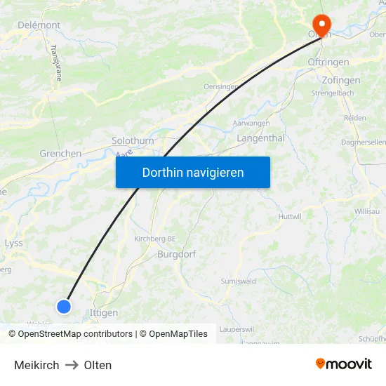 Meikirch to Olten map