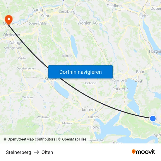 Steinerberg to Olten map