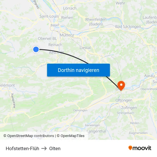 Hofstetten-Flüh to Olten map