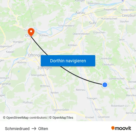 Schmiedrued to Olten map