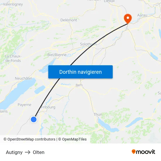 Autigny to Olten map