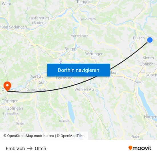 Embrach to Olten map