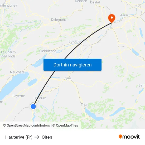 Hauterive (Fr) to Olten map