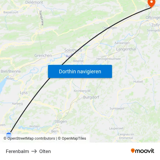 Ferenbalm to Olten map