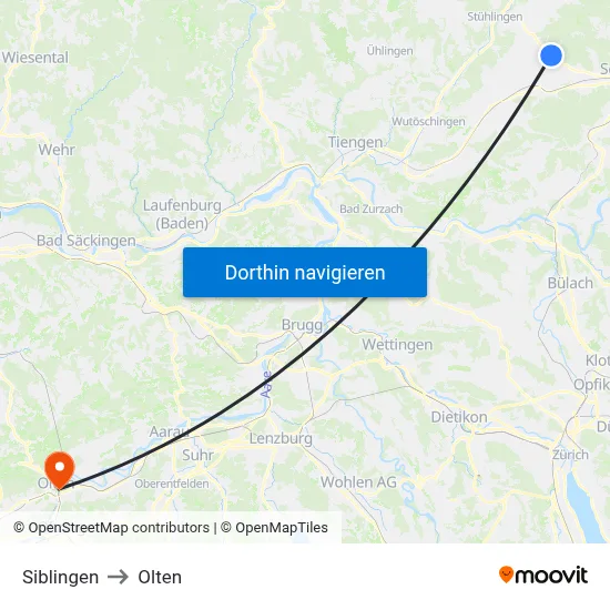 Siblingen to Olten map