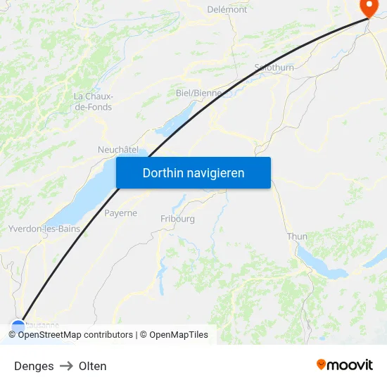 Denges to Olten map
