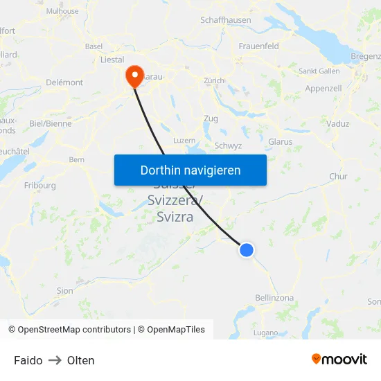Faido to Olten map
