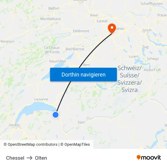 Chessel to Olten map