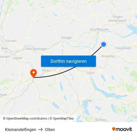 Kleinandelfingen to Olten map