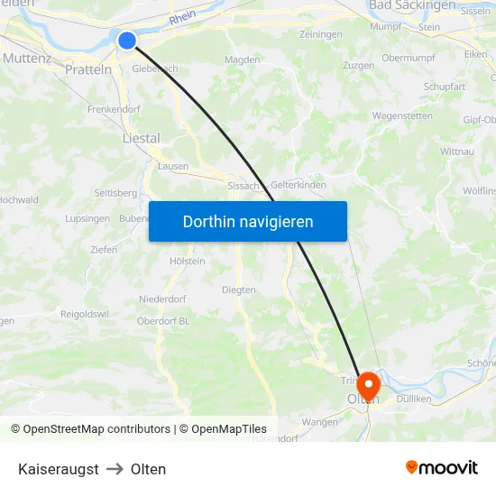 Kaiseraugst to Olten map