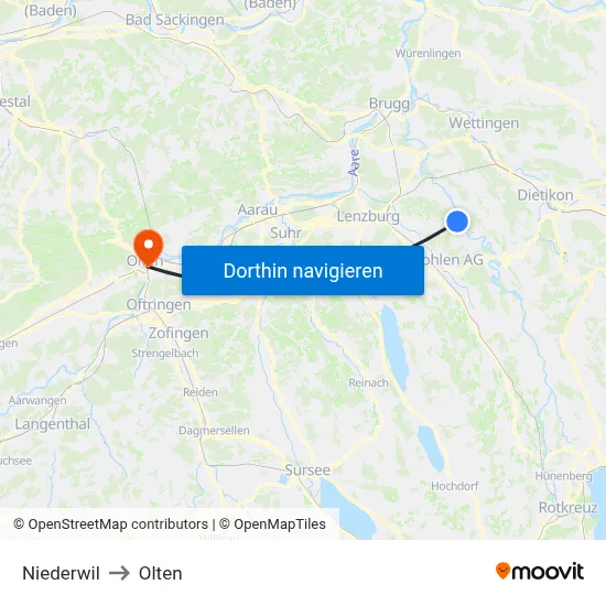 Niederwil to Olten map