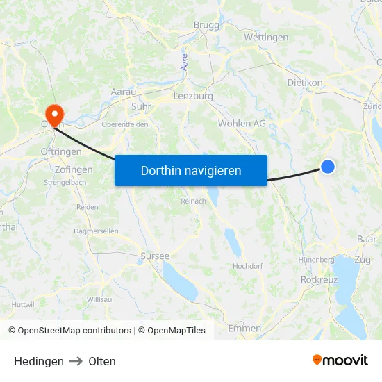 Hedingen to Olten map