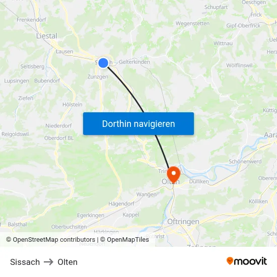 Sissach to Olten map