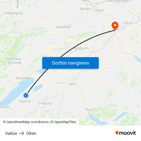 Vallon to Olten map