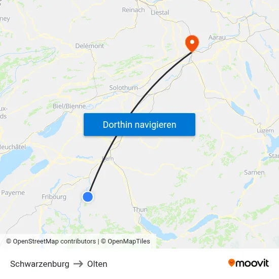 Schwarzenburg to Olten map