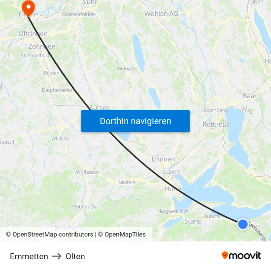Emmetten to Olten map