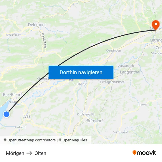 Mörigen to Olten map