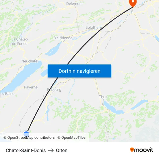 Châtel-Saint-Denis to Olten map