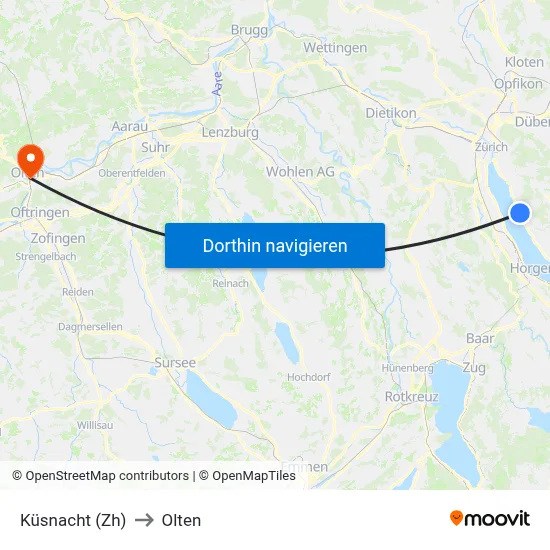 Küsnacht (Zh) to Olten map