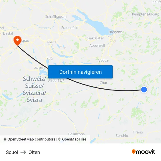 Scuol to Olten map