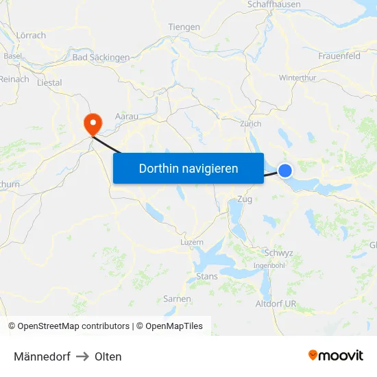 Männedorf to Olten map