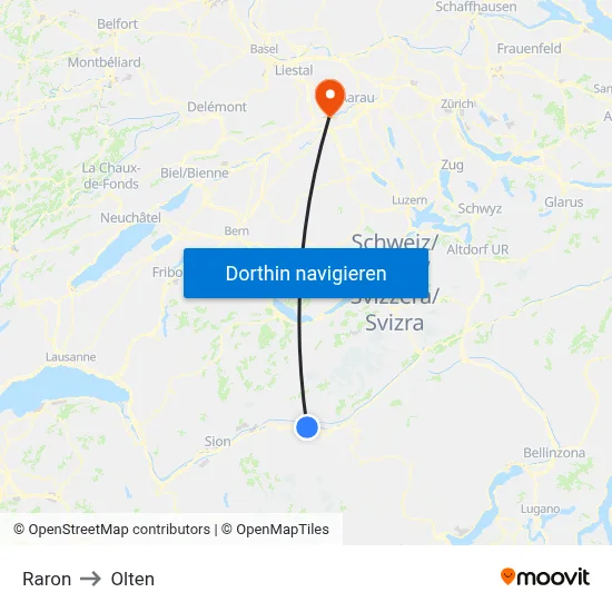 Raron to Olten map