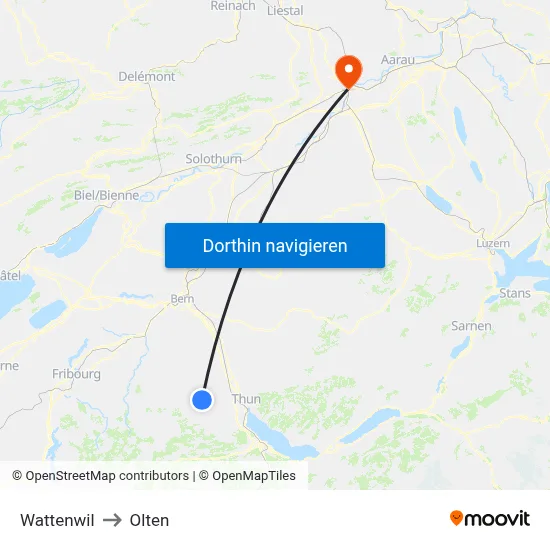Wattenwil to Olten map