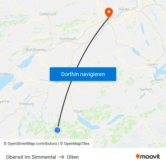 Oberwil Im Simmental to Olten map