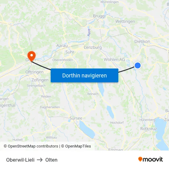 Oberwil-Lieli to Olten map