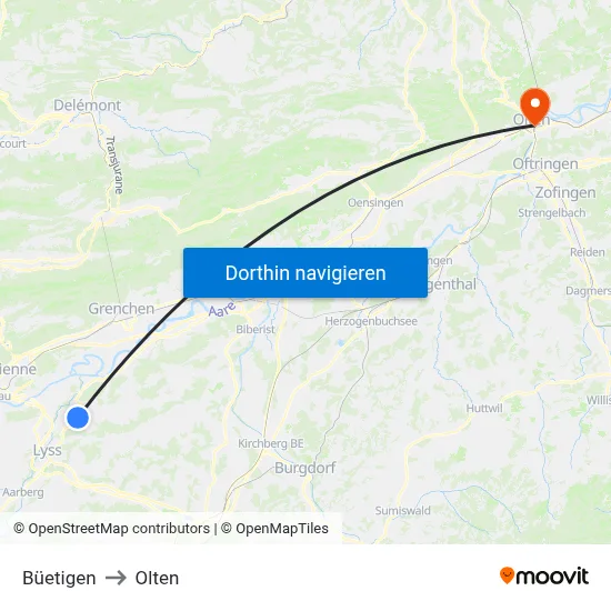 Büetigen to Olten map