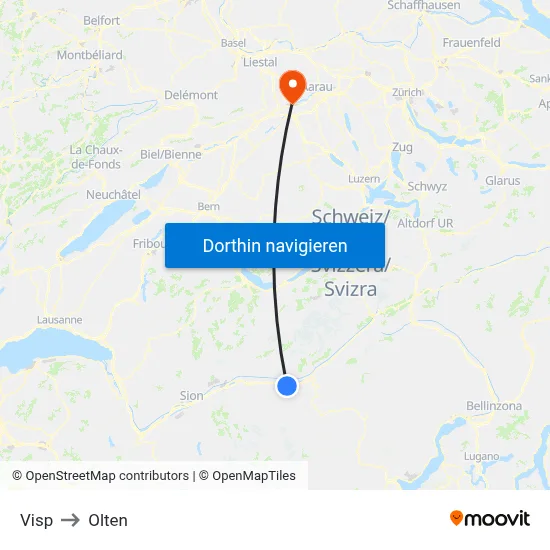 Visp to Olten map