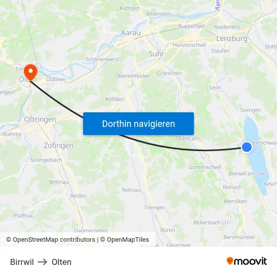 Birrwil to Olten map